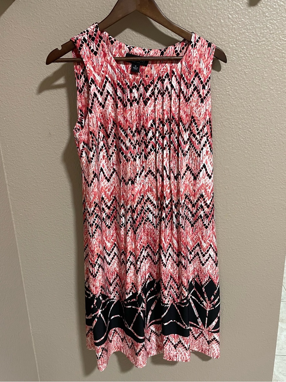 Perceptions Pink Black White Patterned Sleeveless Dress